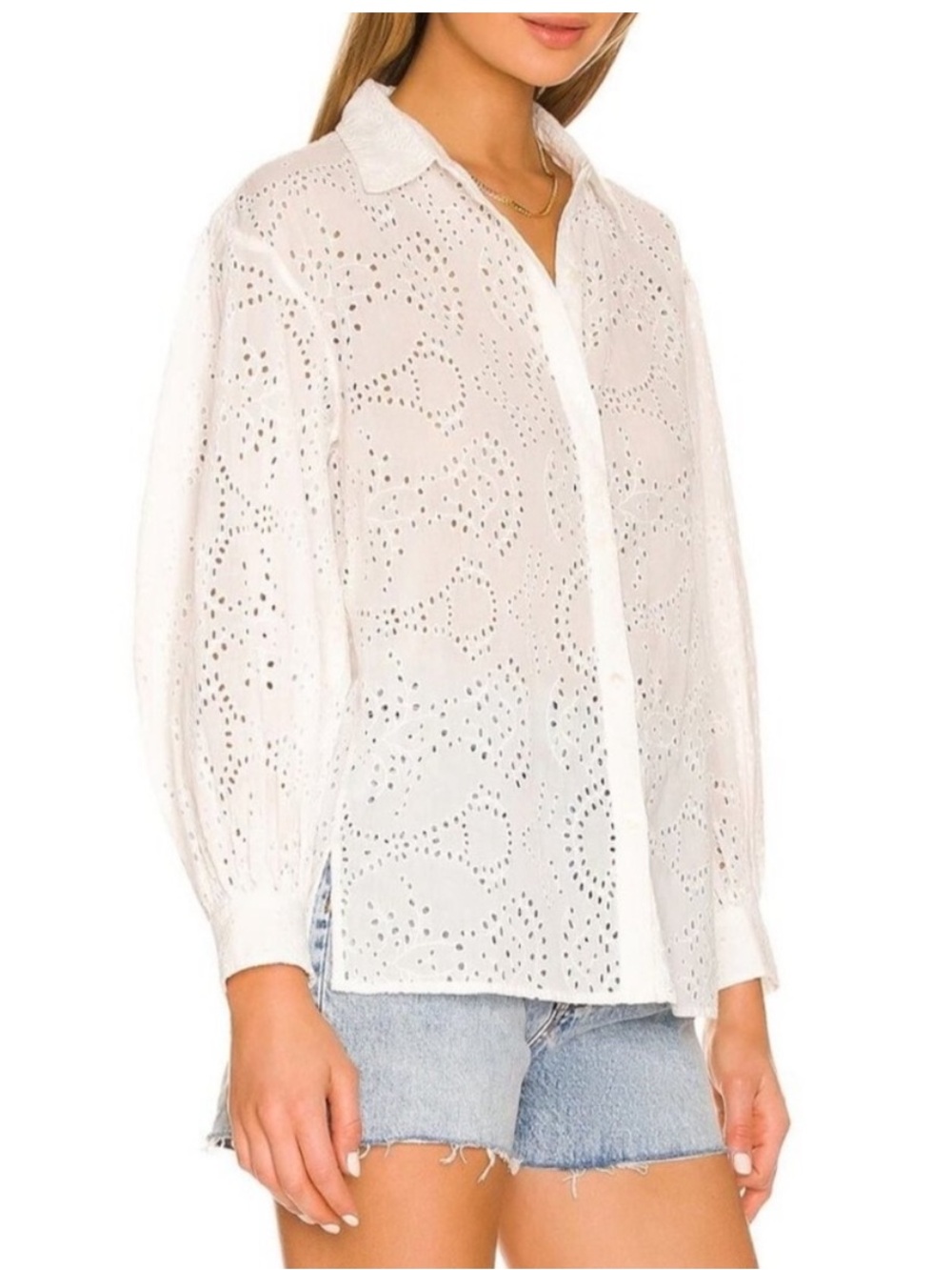 Nili Lotan Andree Cotton Eyelet Button Up Top